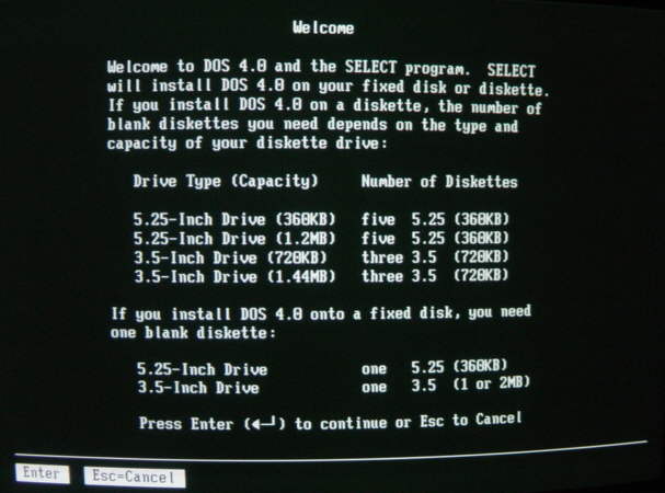 Videata Installazione DOS 4.0