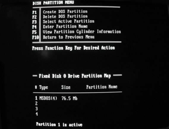 Videata Partizionamento disco con DOS 4.0